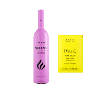 DuoLife Collagen - zestaw z kremem vita C hand cream  dla zdrowej skóry, włosów i stawów  naturalny collagen najwyższej jakości w płynie 750ml 